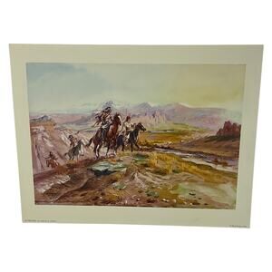 Charles M Russell Intruders Print 1958 Penn Western Art Old West Cowboy Vintage